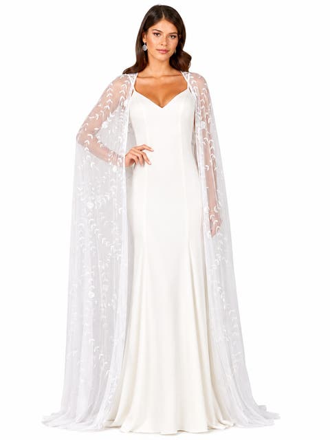 Beaded Faux-Wrap V-Neck Bridal Gown