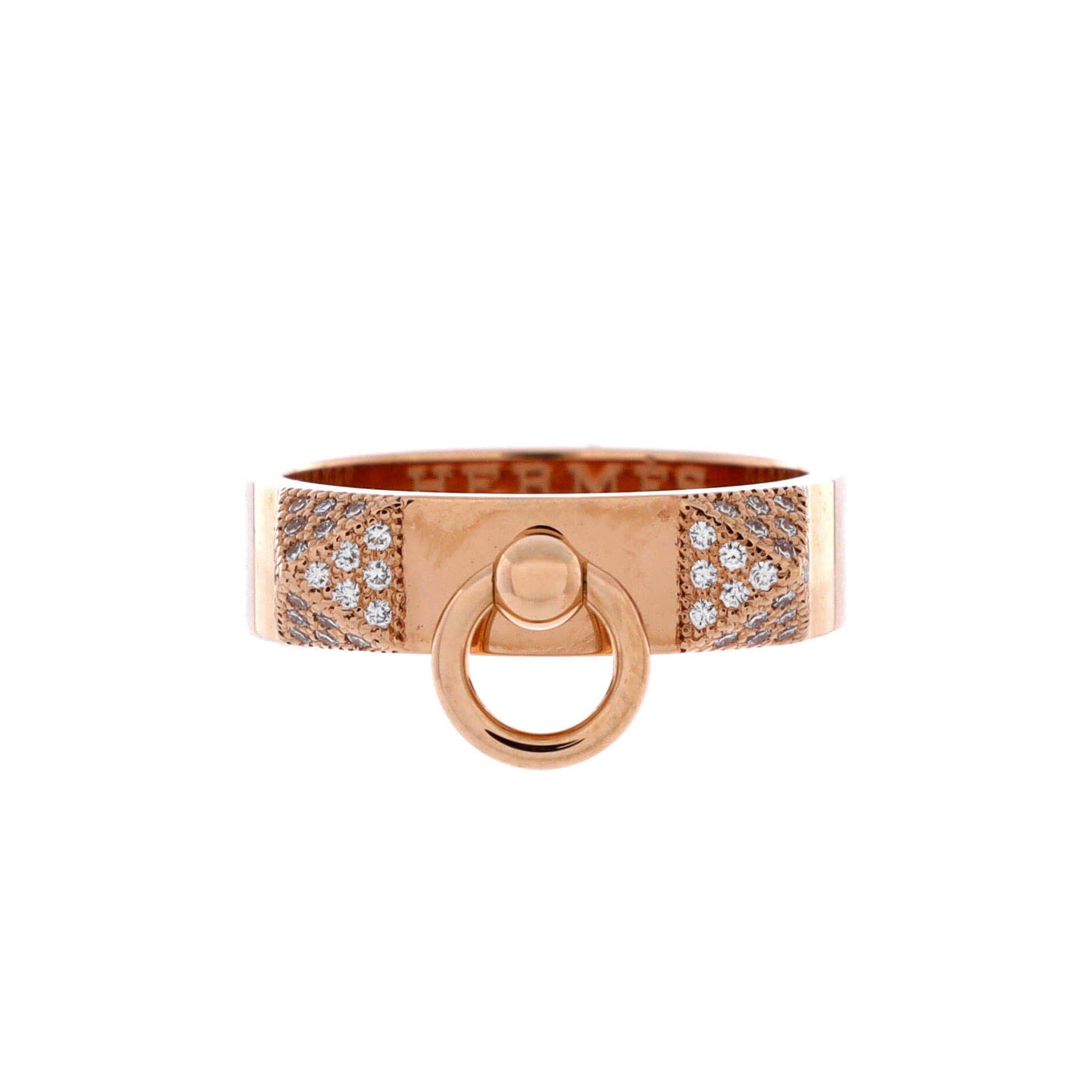 Pre-Owned Hermes Collier de Chien Ring 18K Rose Gold and Diamonds Small, Main, color, Rose Gold