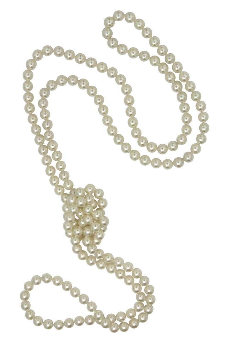 8mm Round Pearl Endless Rope Necklace, Alternate, color, WHITE/ SILVER