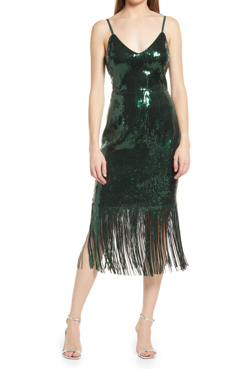 Lulus Anjou Sequin Fringe Sleeveless Midi Dress, Main, color,