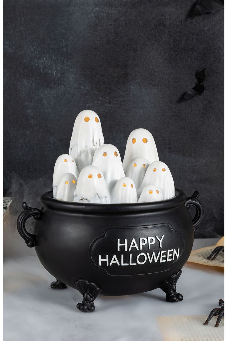 Halloween Lighted Polyresin Ghosts in Cauldron Table Decor with Timer, Alternate, color, White