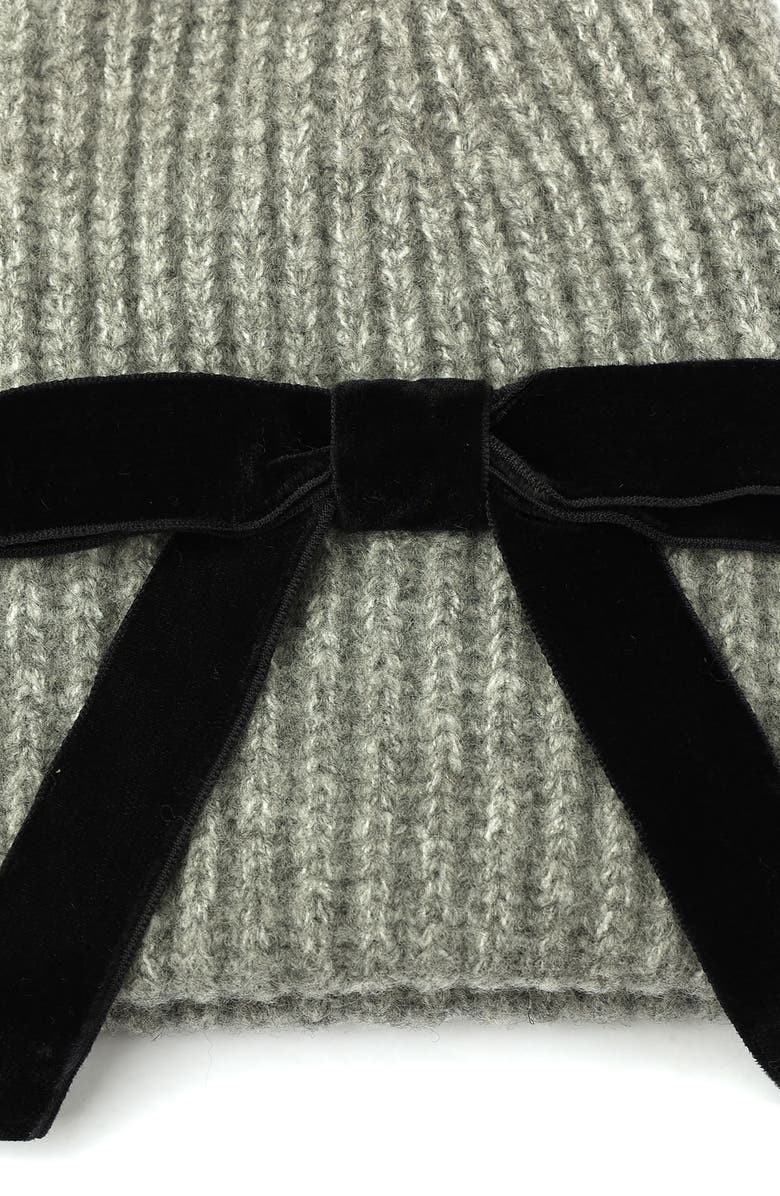 Kate Spade New York Velvet Bow Rib Beanie, Alternate, color, Cinder Grey
