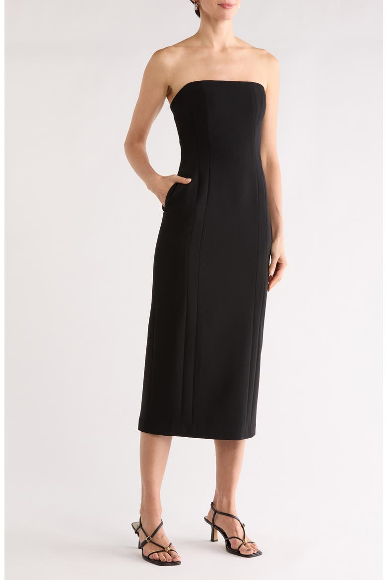 Elizabeth Strapless Midi Dress, Main, color, BLACK