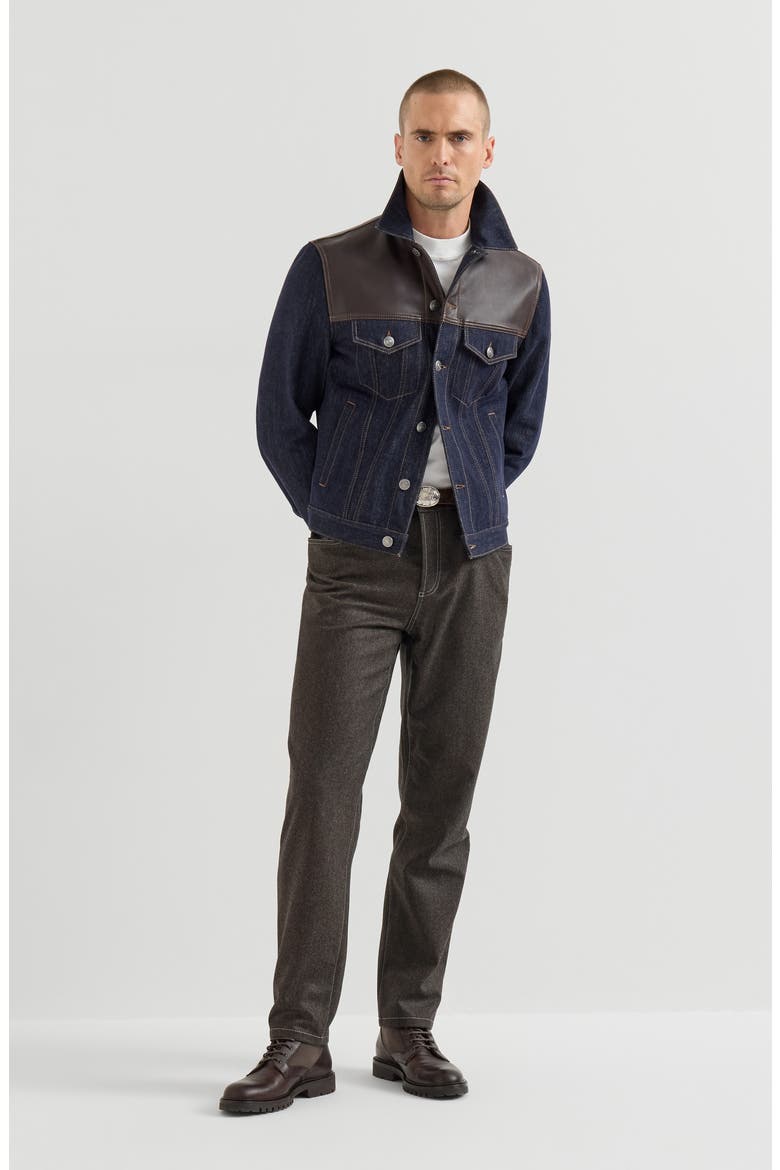 Virgin wool flannel five-pocket trousers, Alternate, color, Grey