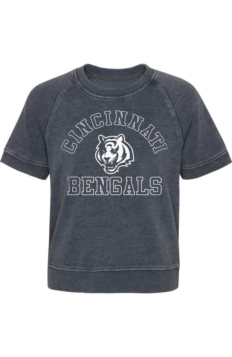 Outerstuff Girls Juniors Heather Charcoal Cincinnati Bengals Cheer Squad Raglan T-Shirt, Alternate, color, Heather Charcoal
