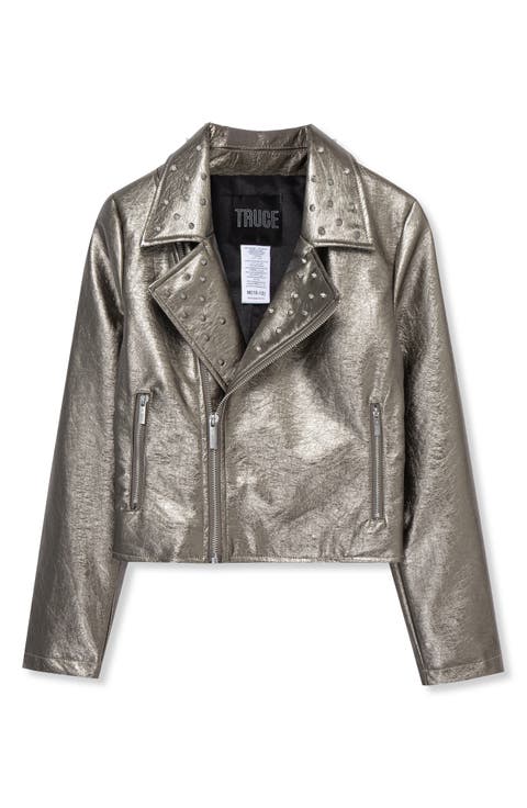 Kids' Studded Metallic Faux Leather Jacket (Big Kid)