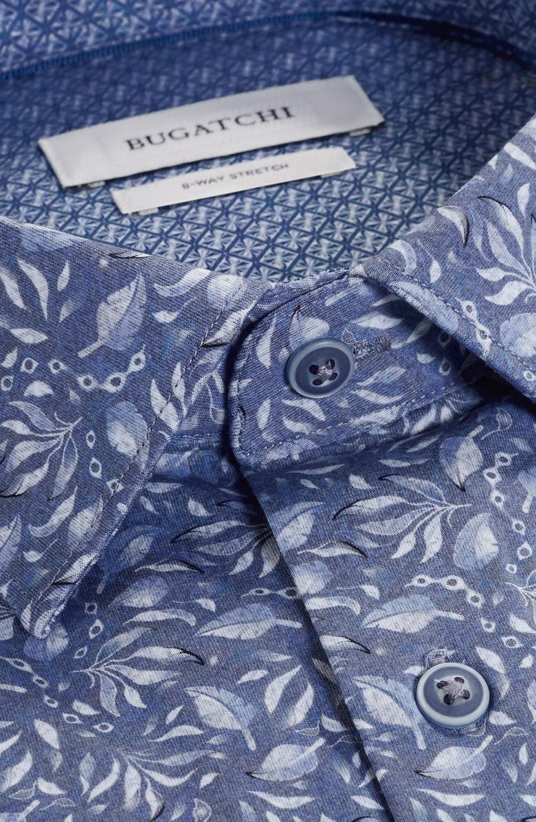Bugatchi Jimmy OoohCotton<sup>®</sup> Leaf Print Button-Up Shirt, Alternate, color, Steel