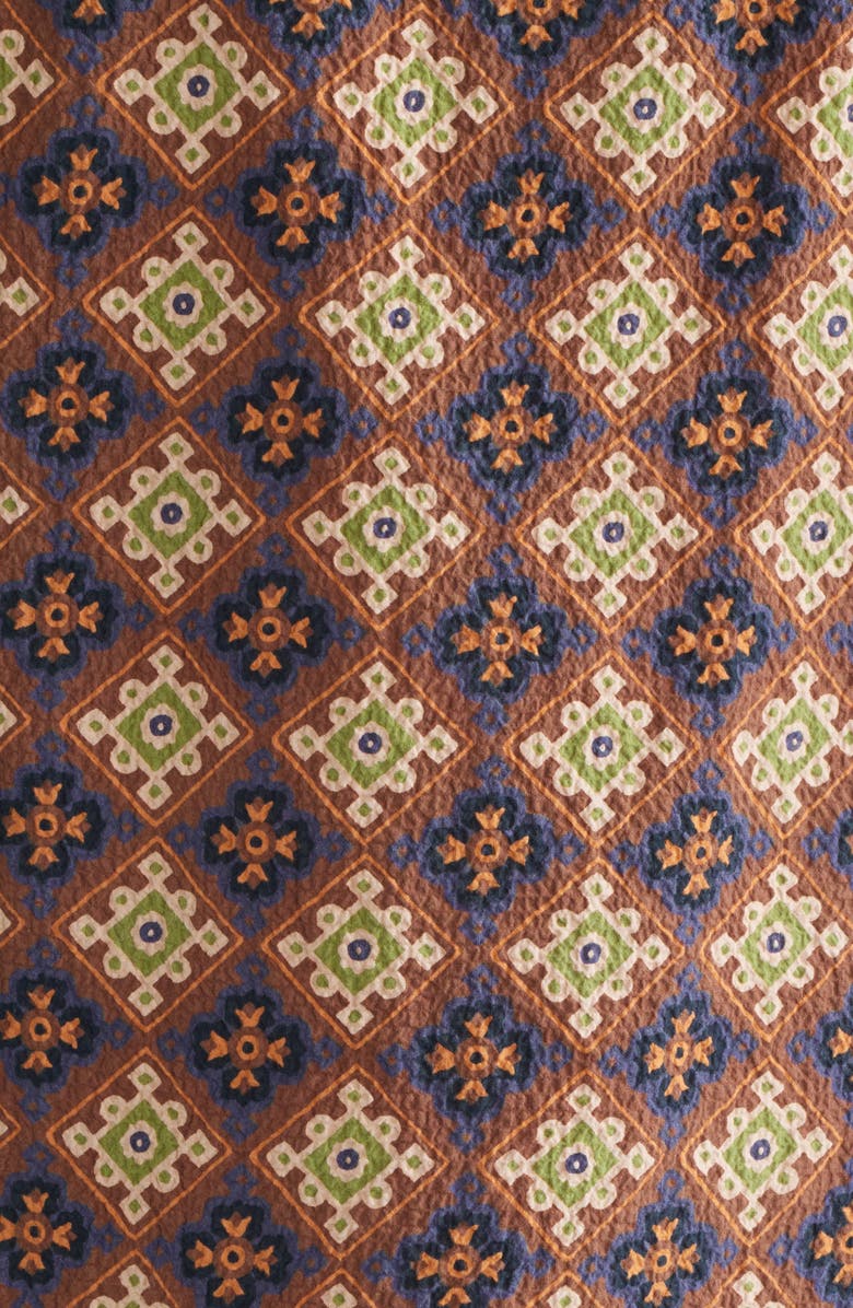 Wax London Didicot Cotton Seersucker Camp Shirt, Alternate, color, Rust / Multi