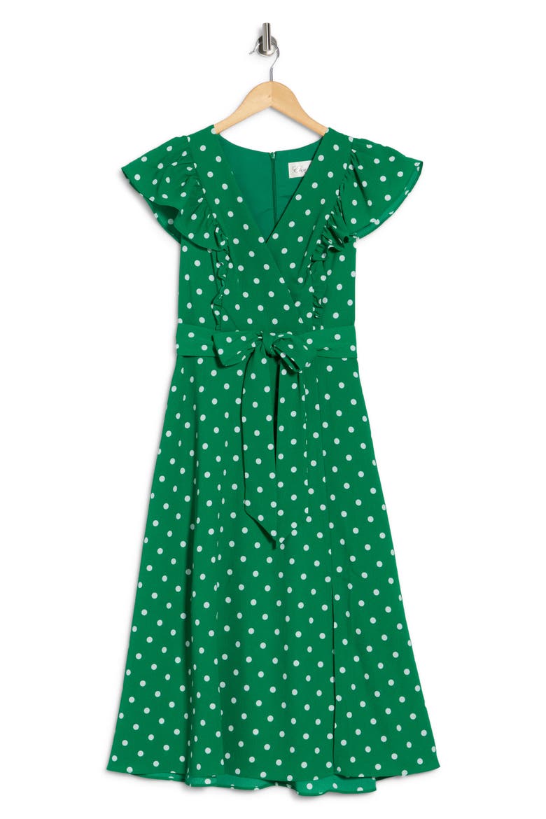 Flutter Sleeve Fit & Flare Midi Dress, Alternate, color, GREEN