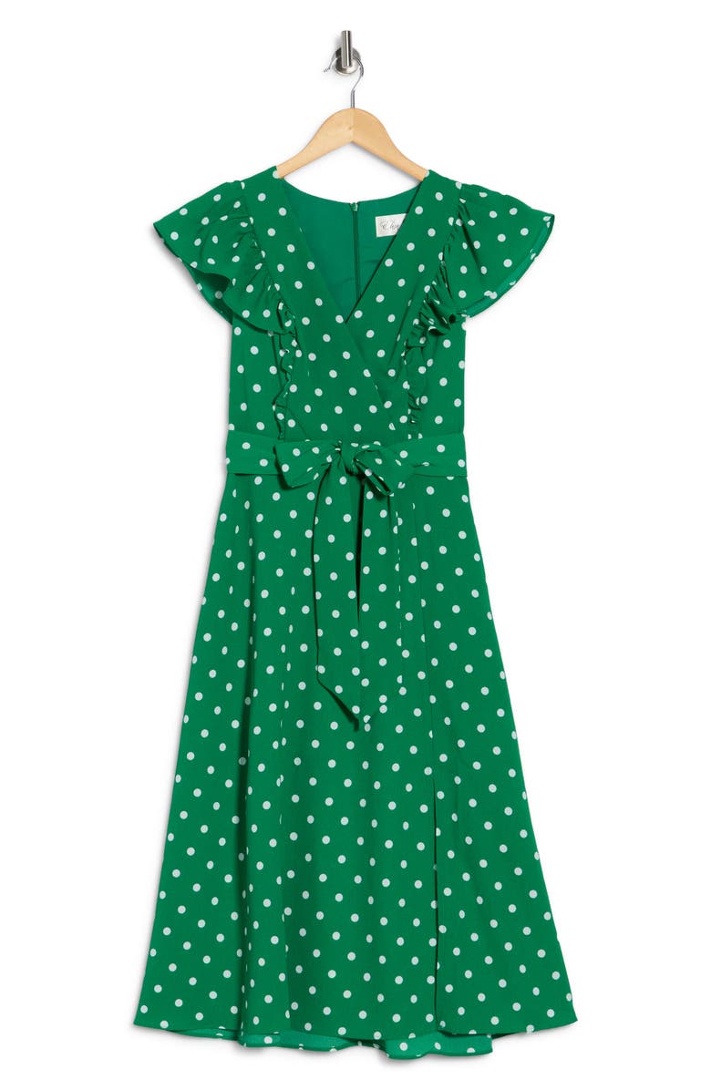 Eliza J Flutter Sleeve Fit & Flare Midi Dress, Alternate, color, Green