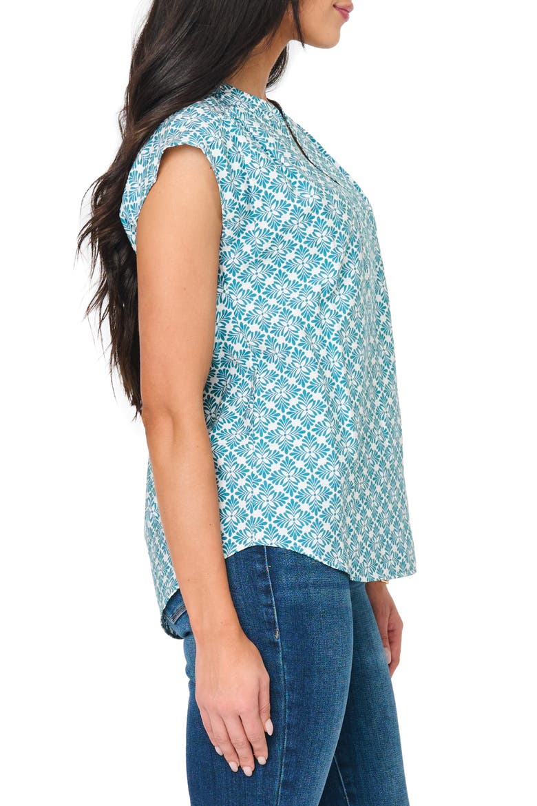 Split Neck Cap Sleeve High-Low Top, Alternate, color, TEAL LEAF TILE