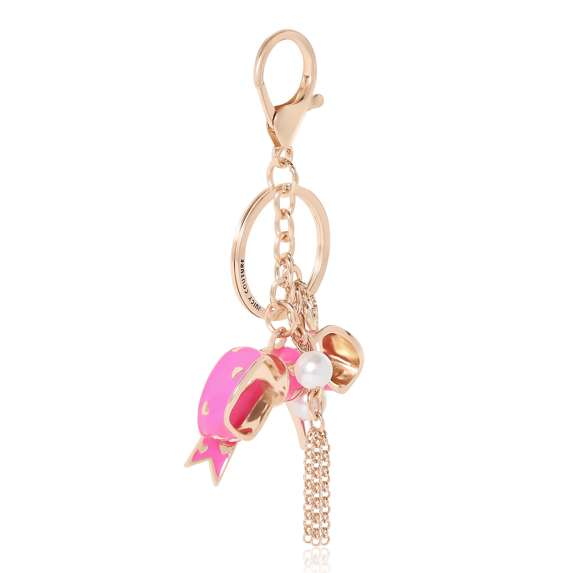 Juicy Couture Bow Charm Gold Keychain, Alternate, color, Rose Gold, Pink