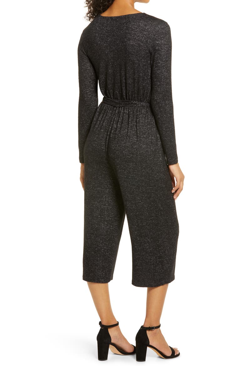 Long Sleeve Brushed Sweater Knit Jumpsuit, Alternate, color, RAVEN BLACK MIX