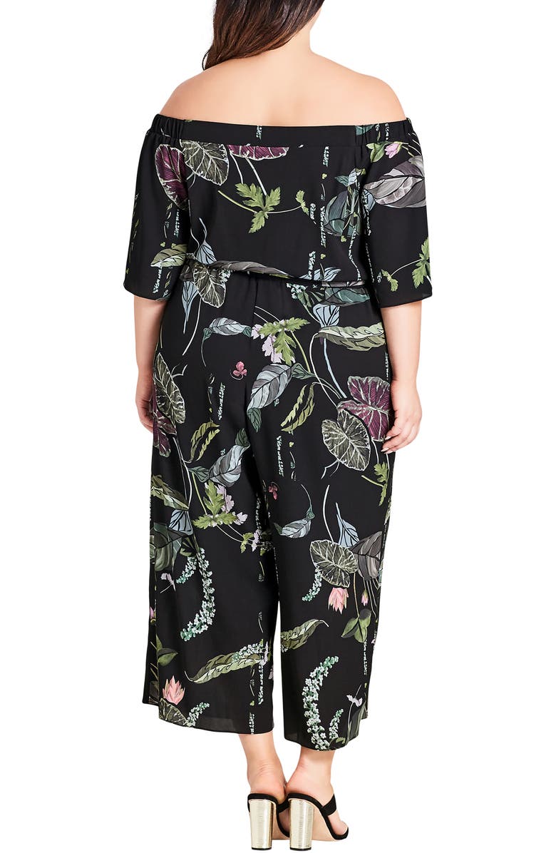 City Chic Print Off the Shoulder Jumpsuit, Alternate, color, 