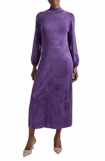 Misook Long Sleeve Geometric Jacquard Fit & Flare Dress Misook Long Sleeve Geometric Jacquard Fit & Flare Dress