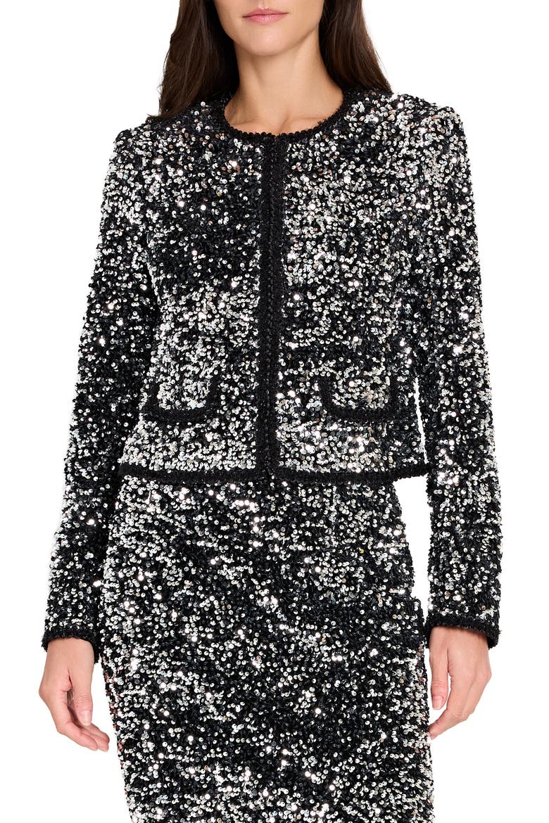 Sequin Pencil Skirt, Alternate, color, SILVER BLACK