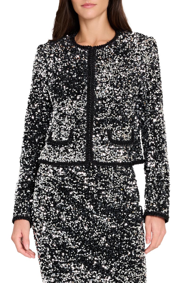 Tahari ASL Sequin Pencil Skirt, Alternate, color, Silver Black