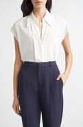 Vince Cap Sleeve Stretch Silk Button-Up Shirt