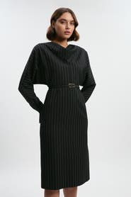 Karen Millen Pinstripe Cowl Neck Midi Dress