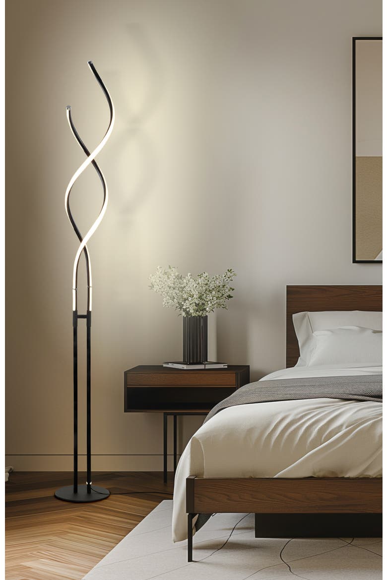 Embrace 60" LED Industrial 2-in-1 Table and Floor Lamp with Built-In Light Dimmer, Adjustable Height, Alternate, color, Classic Black