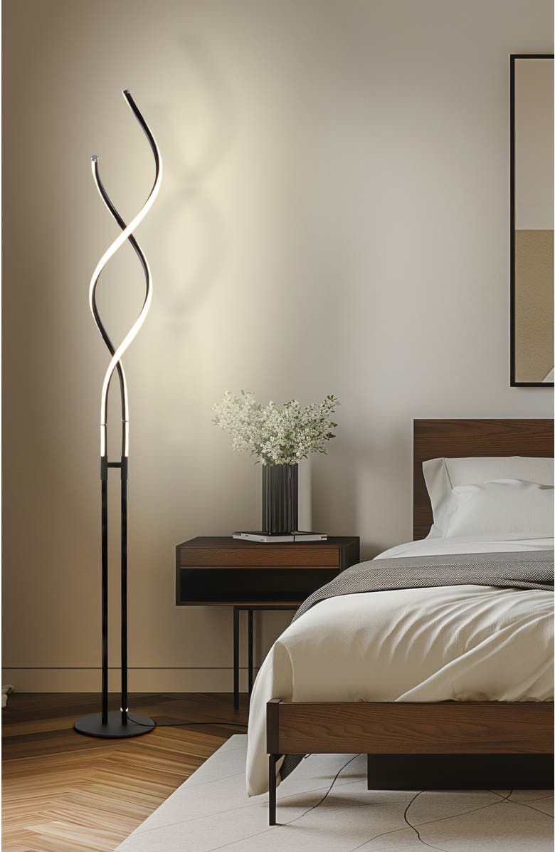 Brightech Embrace 60" LED Industrial 2-in-1 Table and Floor Lamp with Built-In Light Dimmer, Adjustable Height, Alternate, color, Classic Black