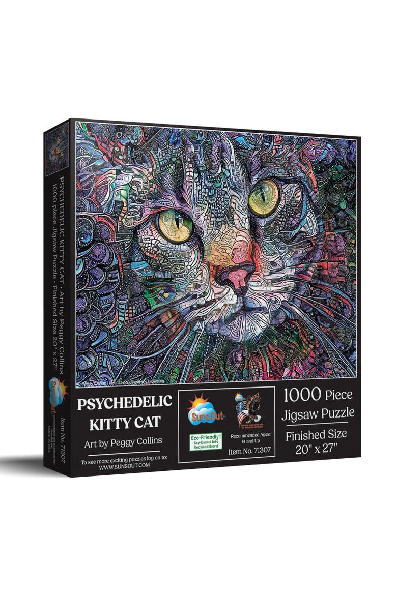 Psychedelic Kitty Cat 1000 piece Jigsaw Puzzle for Adults, Main, color, Multicolor