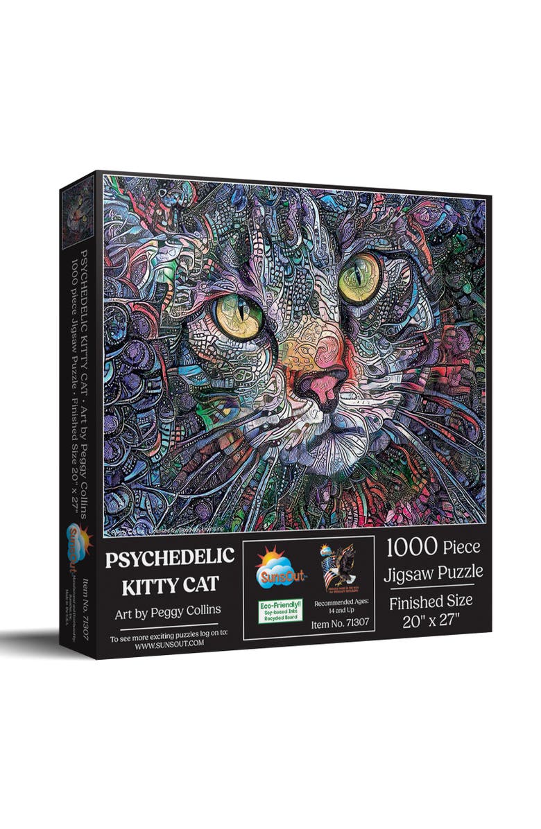 Sunsout Psychedelic Kitty Cat 1000 piece Jigsaw Puzzle for Adults, Main, color, Multicolor