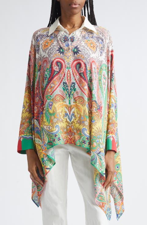 Paisley Print Button-Up Poncho