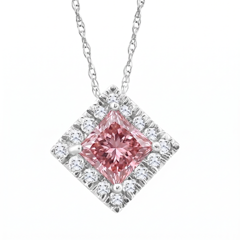 Certified 1.70Ct Princess Pink Diamond Lab Grown Pendant Gold 18" Necklace
