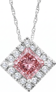 Bliss Diamond Certified 1.70Ct Princess Pink Diamond Lab Grown Pendant Gold 18" Necklace