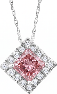 Bliss Diamond Certified 1.70Ct Princess Pink Diamond Lab Grown Pendant Gold 18" Necklace