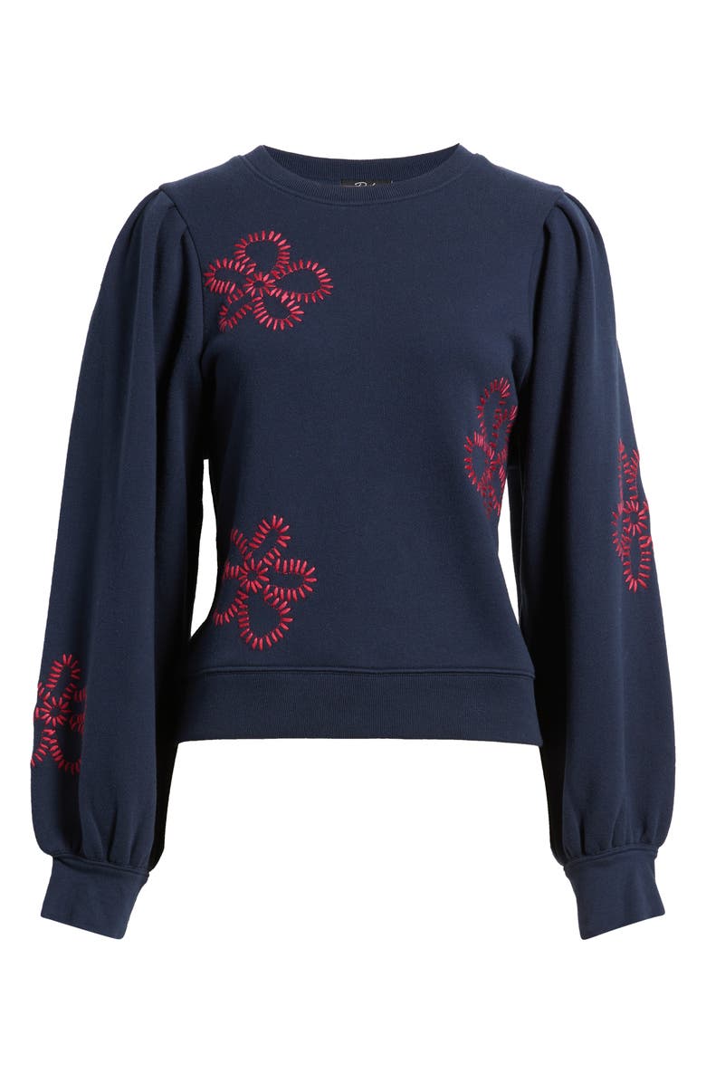 Rails Tiffany Floral Embroidered Balloon Sleeve Cotton Sweatshirt, Alternate, color, Navy