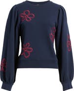 Rails Tiffany Floral Embroidered Balloon Sleeve Cotton Sweatshirt
