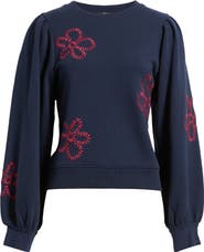 Rails Tiffany Floral Embroidered Balloon Sleeve Cotton Sweatshirt
