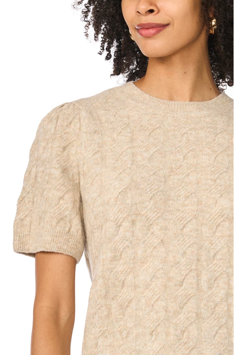 Cable Stitch Puff Sleeve Sweater, Alternate, color, OATMEAL