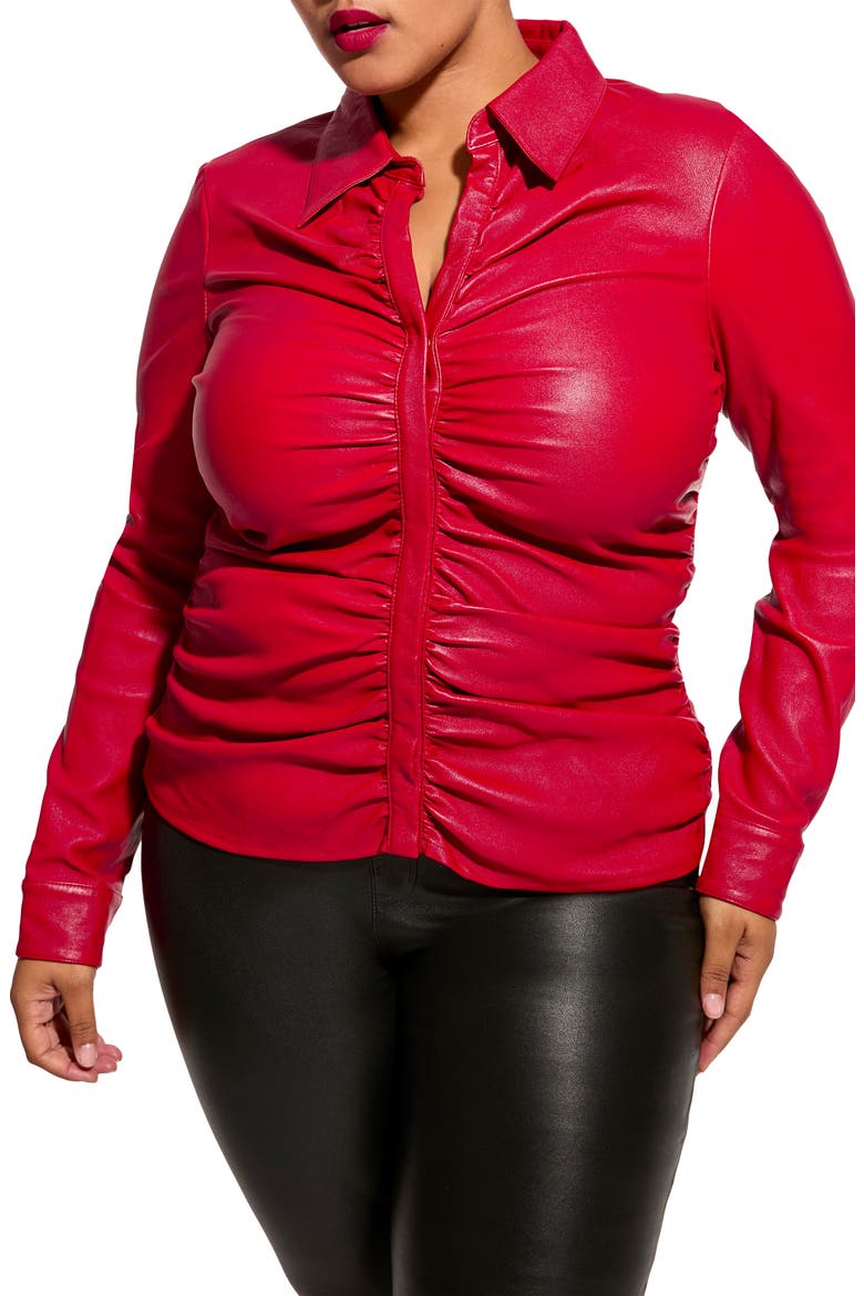 Rouge Stretch Leather Blouse, Alternate, color, COCO RED