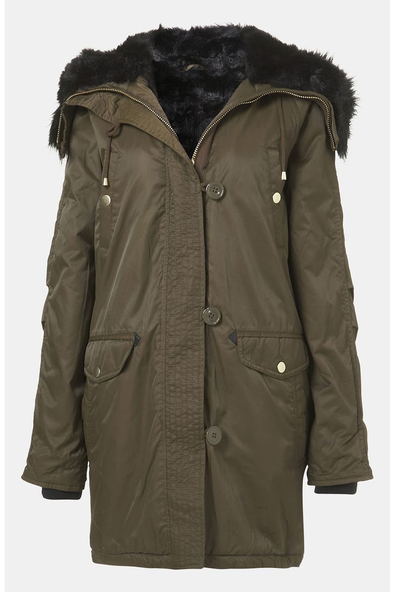 Faux Fur Trim Parka, Main, color, KHAKI/ OLIVE