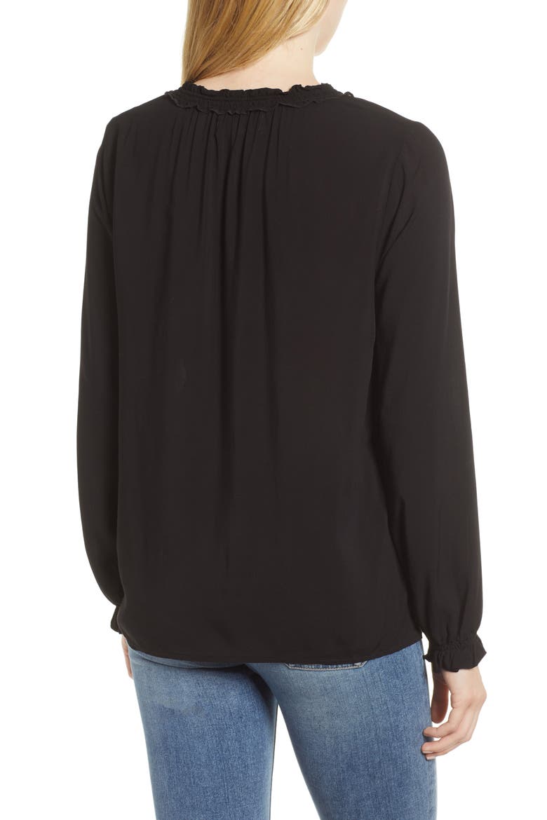 Ruffle Tie Neck Top, Alternate, color, BLACK
