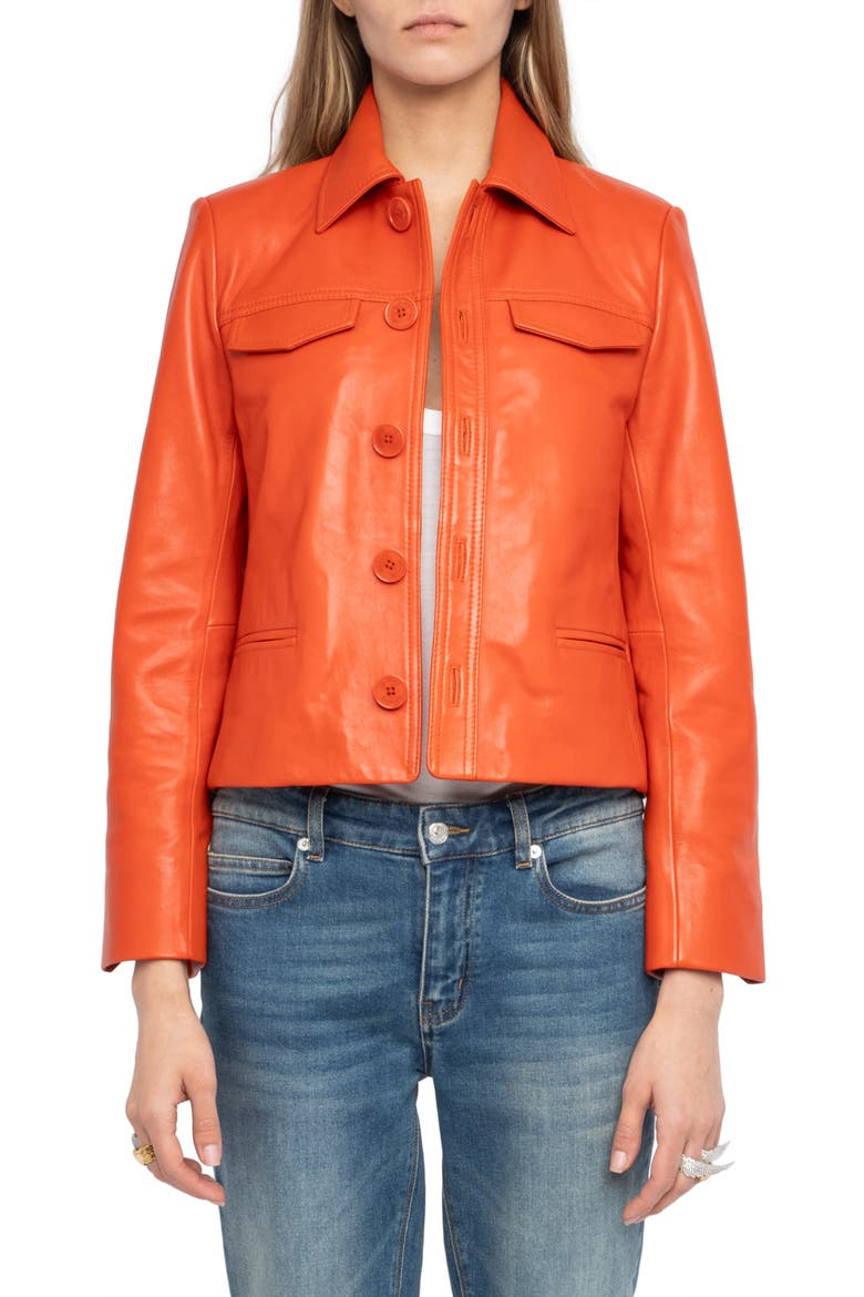 Liam Leather Jacket, Main, color, TANGERINE