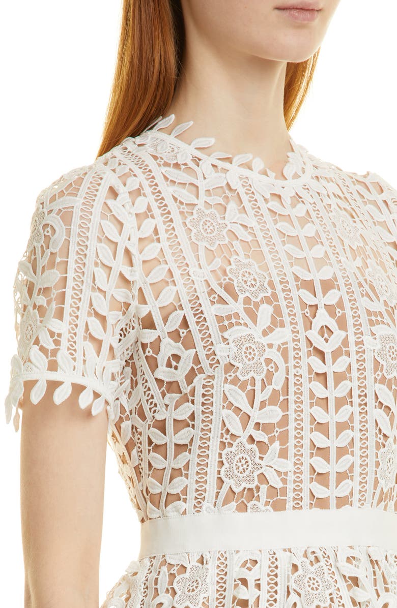 Self-Portrait Guipure Lace Short Sleeve Dress, Alternate, color, 