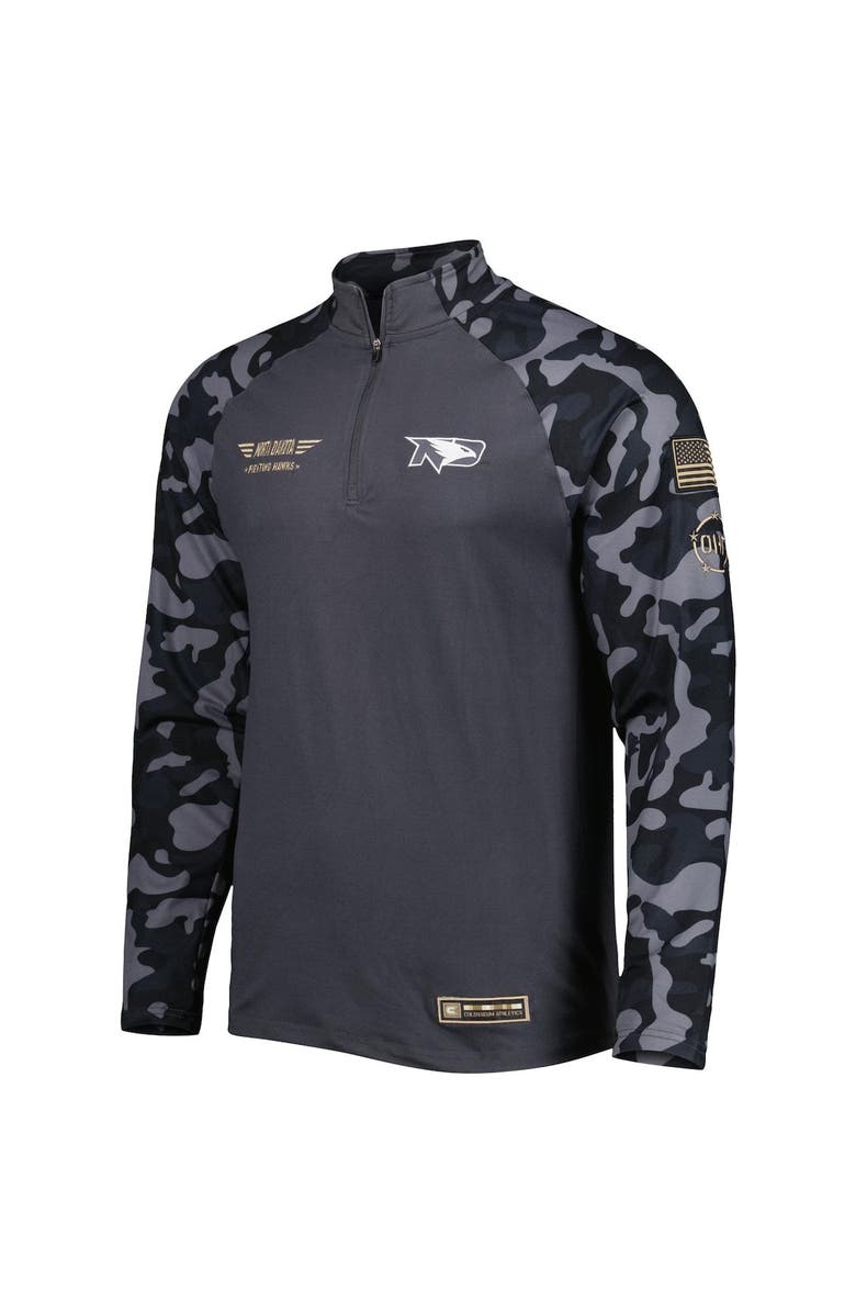 COLOSSEUM Men's Colosseum Charcoal North Dakota College Wildcats OHT Military Appreciation Long Range Raglan Quarter-Zip Jacket, Alternate, color, Charcoal