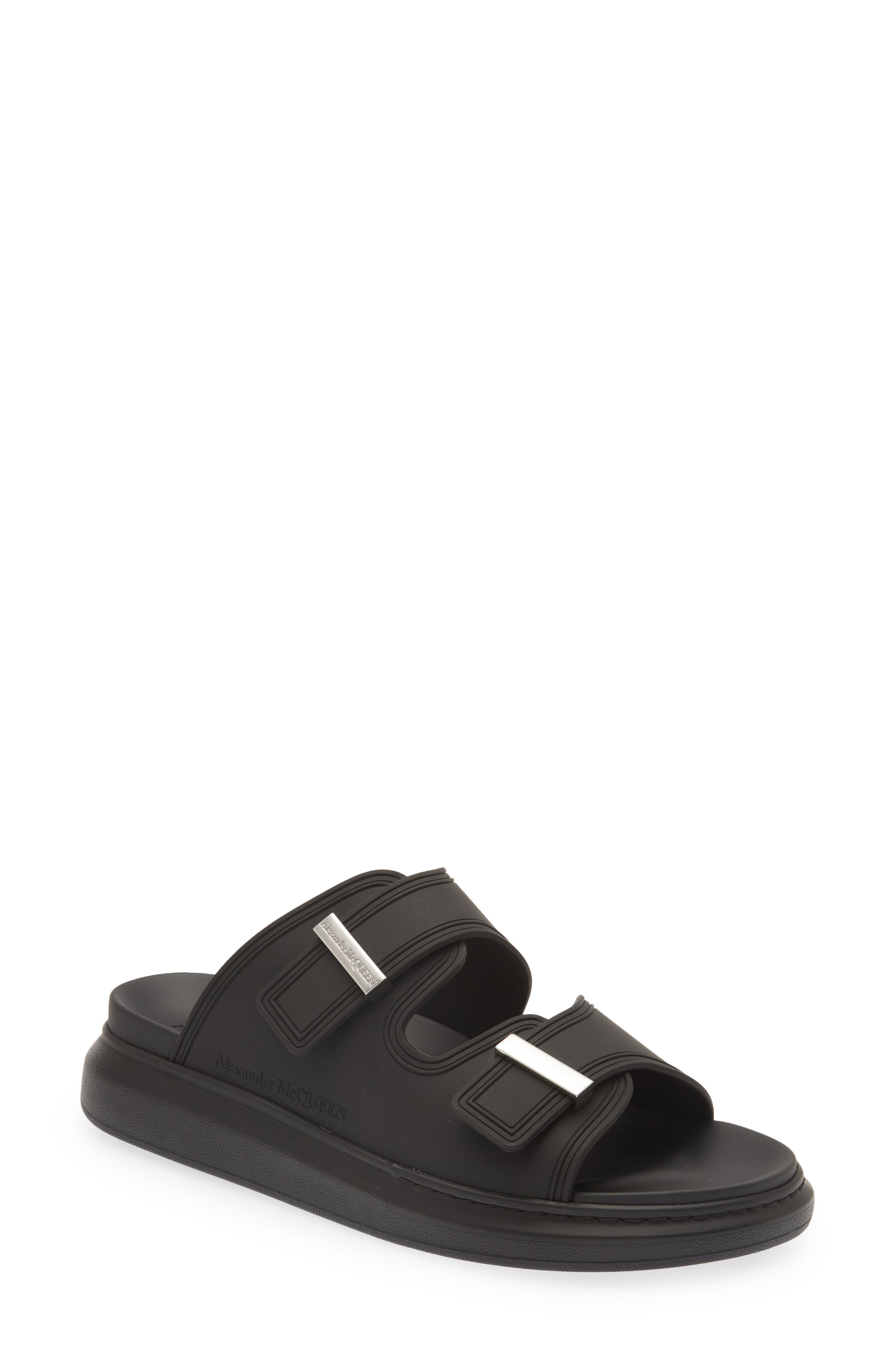 McQueen Oversize Slide Sandal, Main, color, Black/ Silver