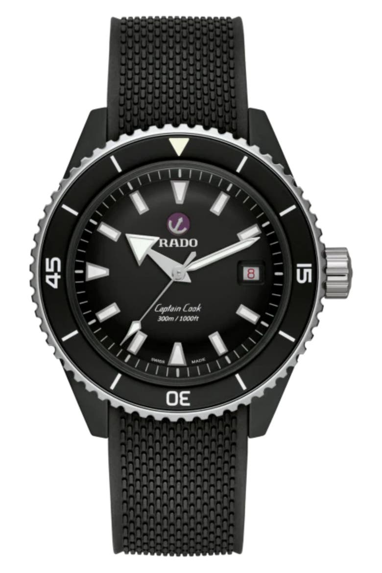 Captain Cook High Tech Ceramic Automatic Bracelet Watch, 43mm, Main, color, BLACK