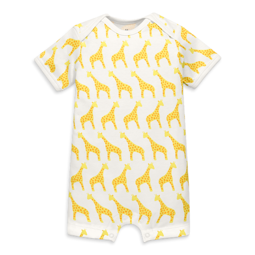 Primary Organic Animal Friends Babysuit Shortie In Banana Baby Giraffes