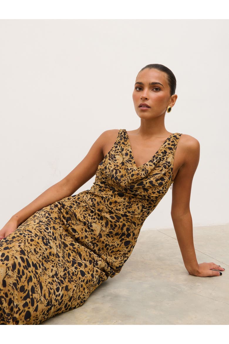 Arden Cowl Maxi Dress, Alternate, color, Abstract Leopard