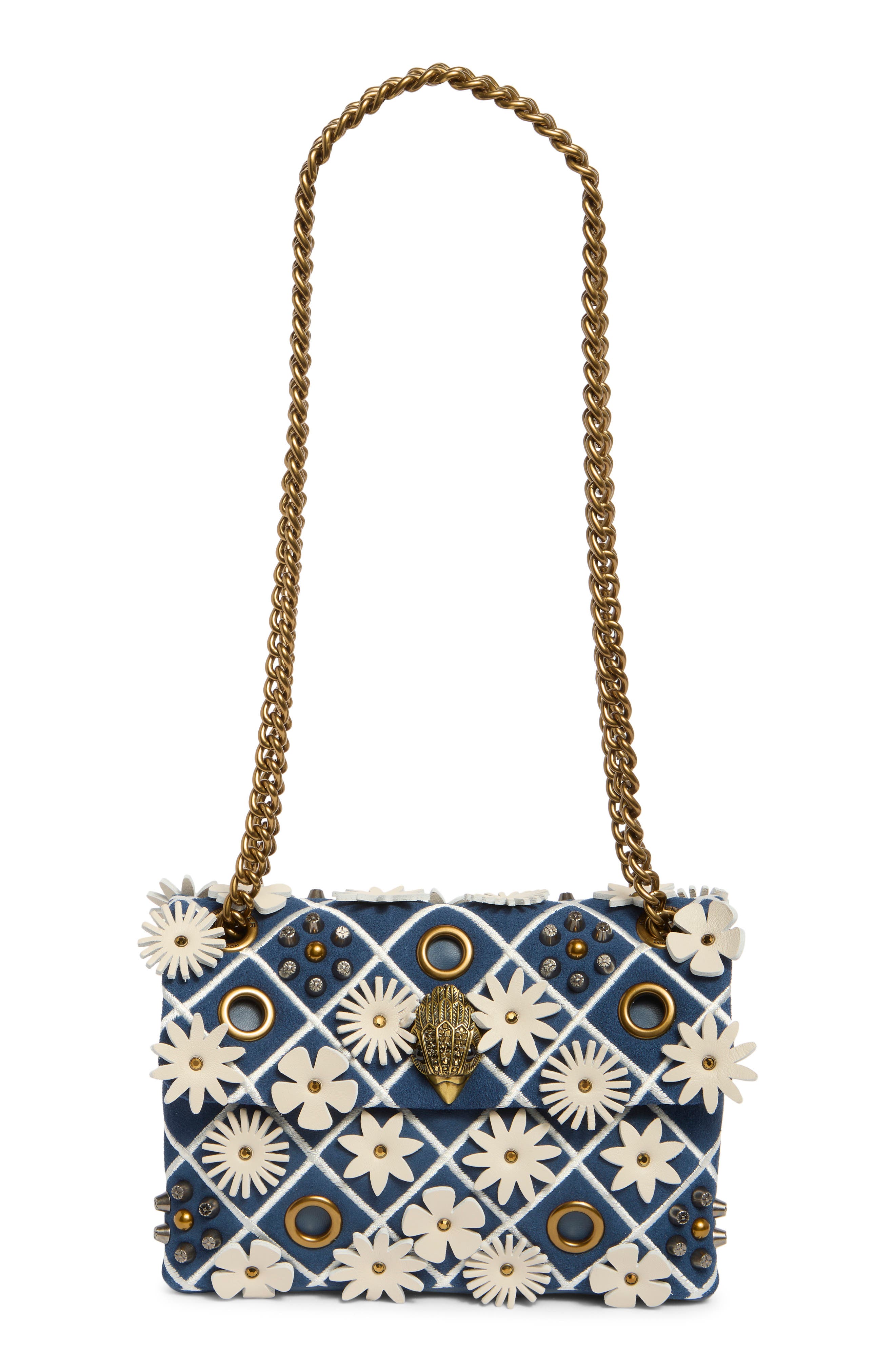 Kurt Geiger London Mini Kensington Floral Appliquéé Leather Convertible Crossbody Bag, Main, color, 