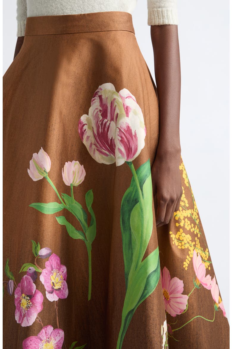 Mixed Botanical Circle Midi Skirt, Alternate, color, BROWN MULTI