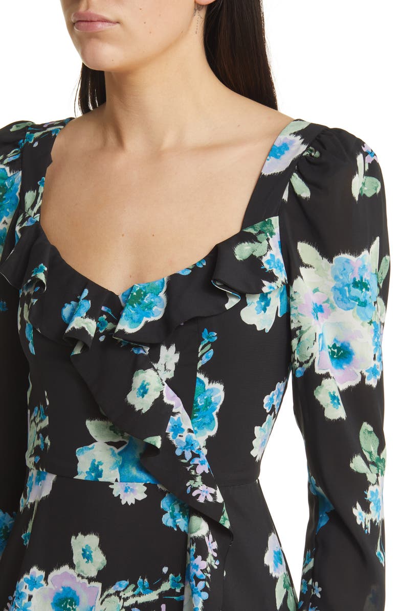 Charles Henry Floral Print Ruffle Long Sleeve Midi Dress, Alternate, color,