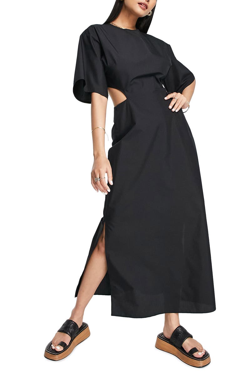 ASOS DESIGN Waist Cutout Poplin Maxi Dress, Main, color,