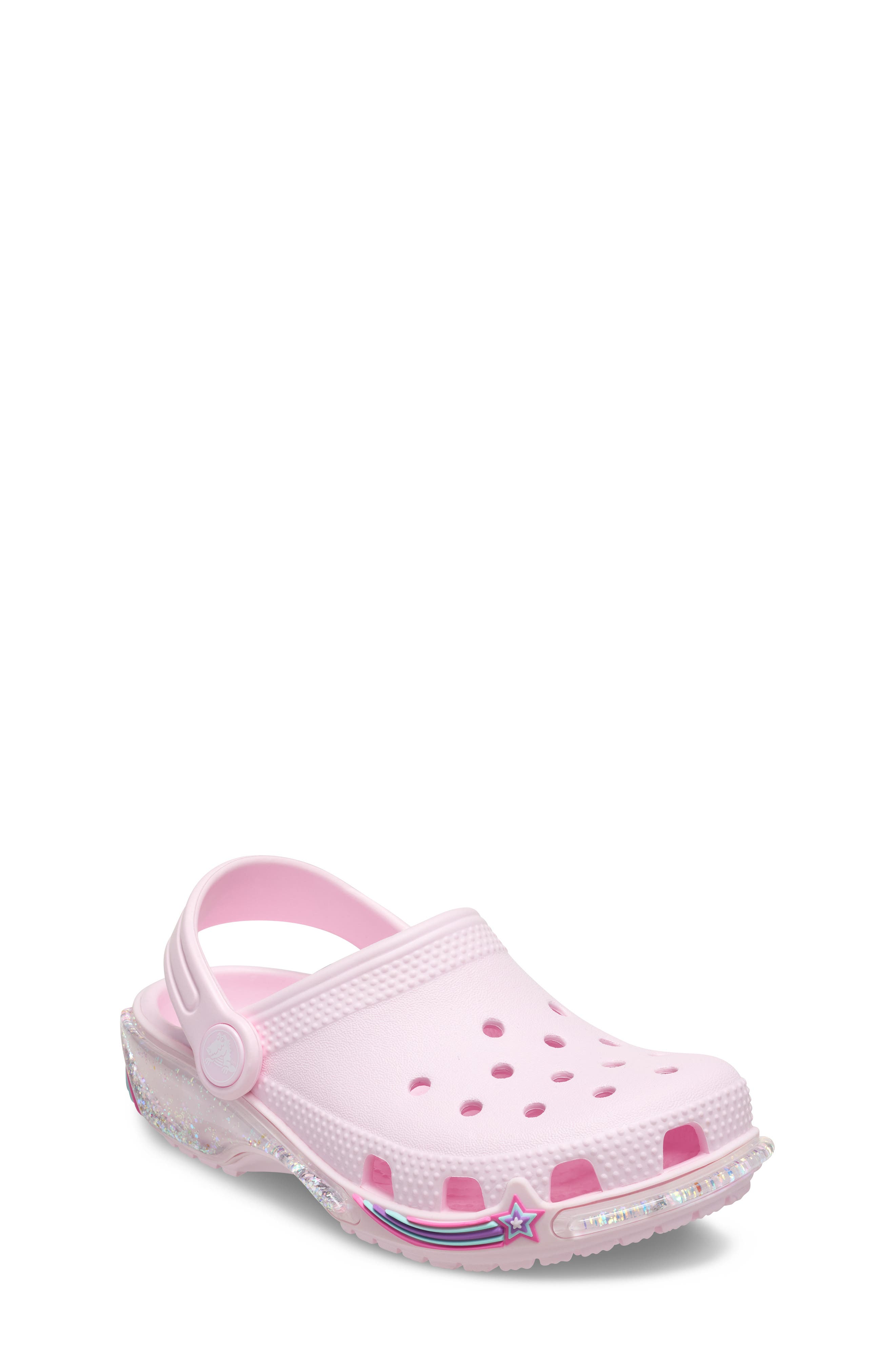 CROCS Kids
 Classic Star Sparkle Shaker Clog, Main, color, Pink Milk